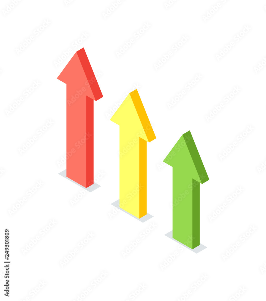 Arrow raising up, financial growth, crowdfunding concept. Business progress, financial increase and profit improvement, achievement success, pointers Arrow raising up, financial growth, crowdfunding concept. Business progress, financial increase and profit improvement, achievement success, pointers