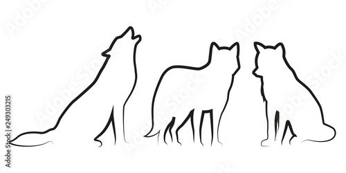 set of wolf dog line drawing silhouette vector illustration EPS10