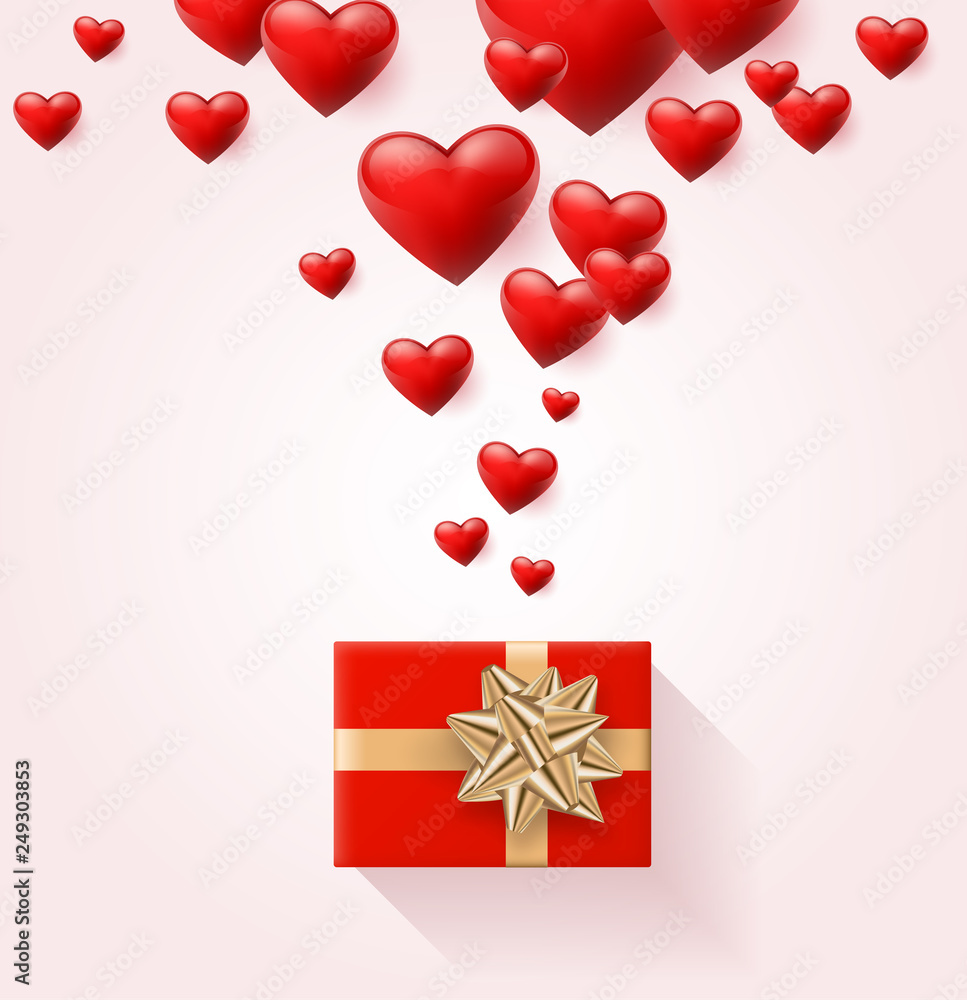 Festive wallpaper decorated with hearts and gifts. Vector illustration