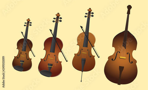 String instruments like violin, violonchelo, contrabas