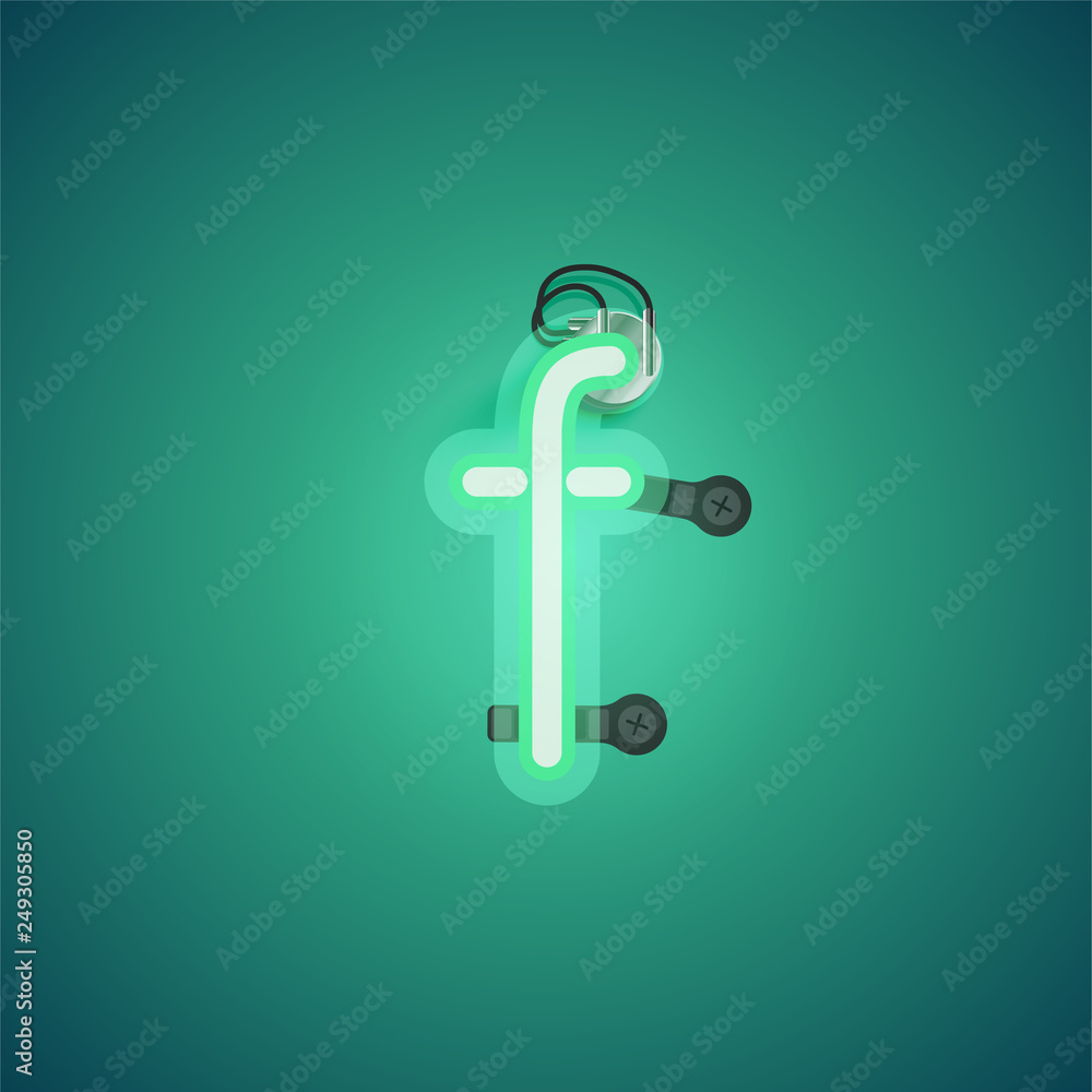Green realistic neon character with wires and console from a fontset, vector illustration Green realistic neon character with wires and console from a fontset, vector illustration