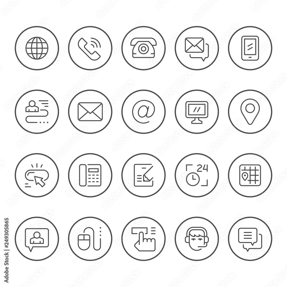 Set round line icons of contact us Set round line icons of contact us