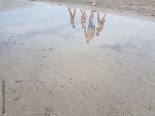 reflections in water on a beach
