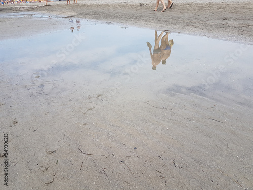 reflections in water on a beach