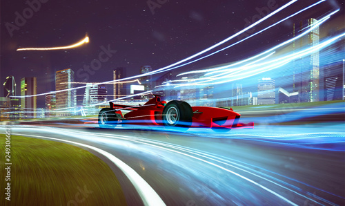 Sport racing car fast driving to achieve the champion dreame , motion blur and lighting effect apply . 3D rendering and mixed media composition © jamesteohart