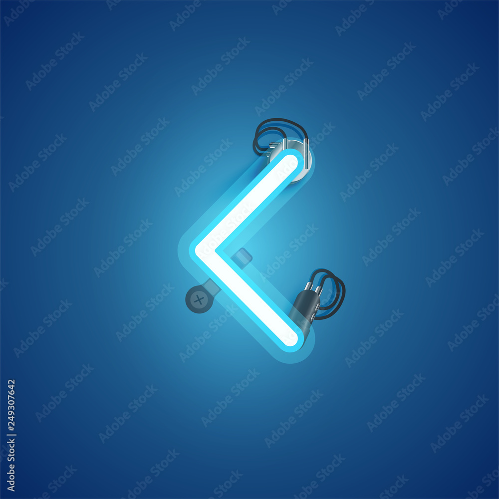 Blue realistic neon character with wires and console from a fontset, vector illustration Blue realistic neon character with wires and console from a fontset, vector illustration