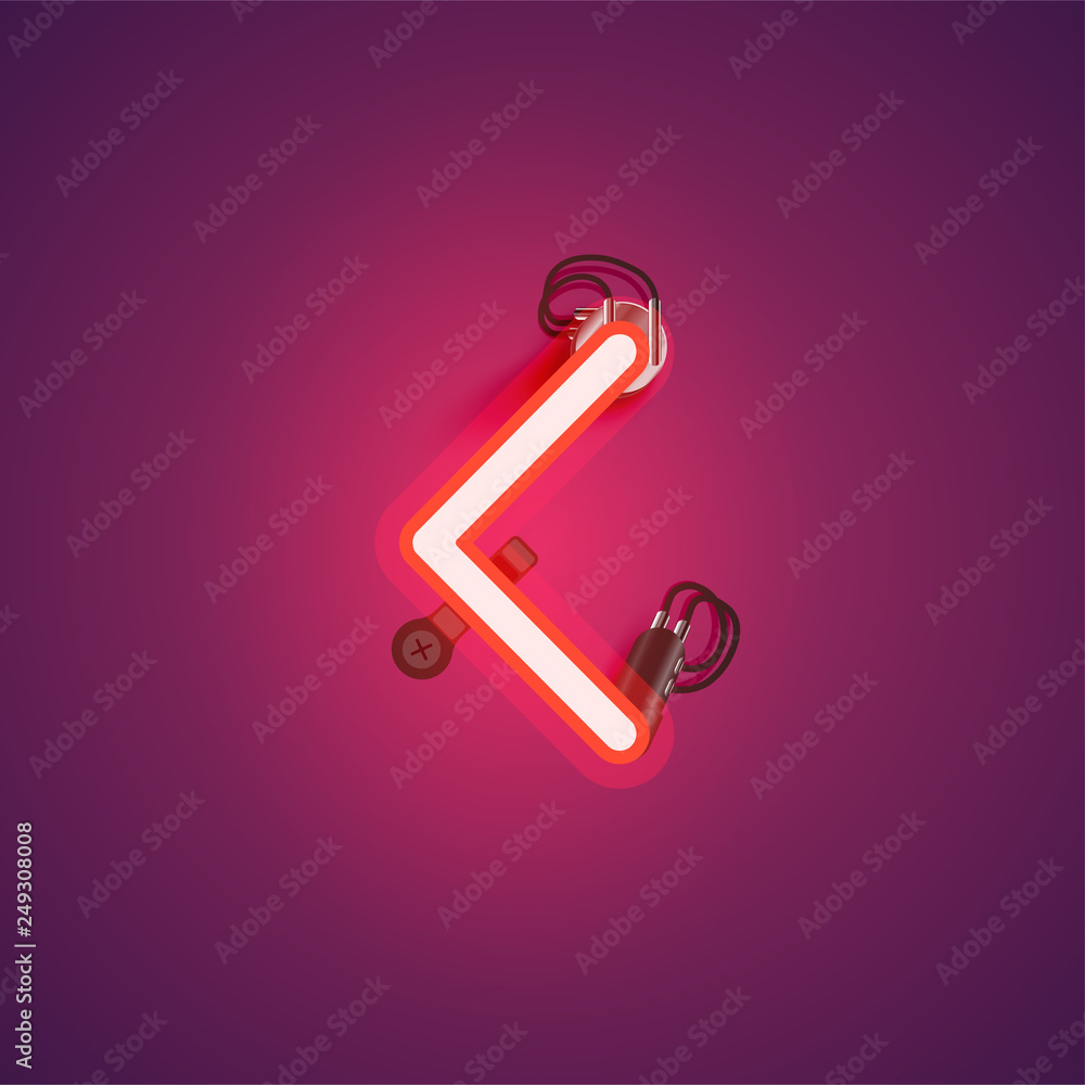 Red realistic neon character with wires and console from a fontset, vector illustration Red realistic neon character with wires and console from a fontset, vector illustration