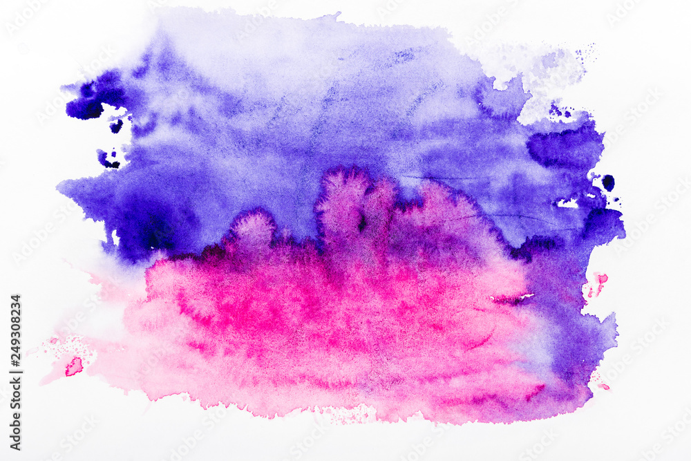 top view of pink and purple spills on white background