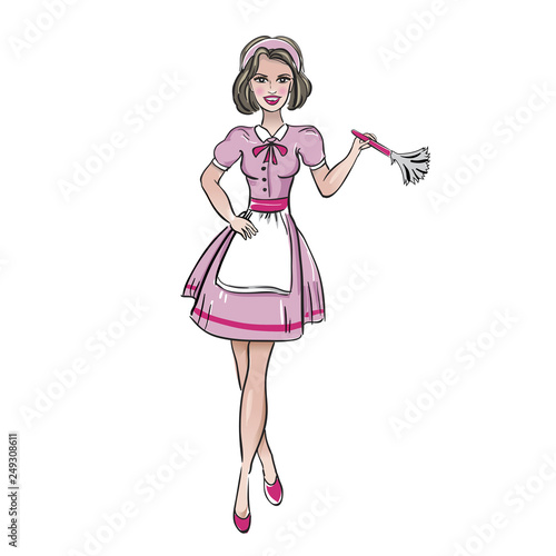 Maid Service Assistant. Cleaning service. house maid. Vector illustration