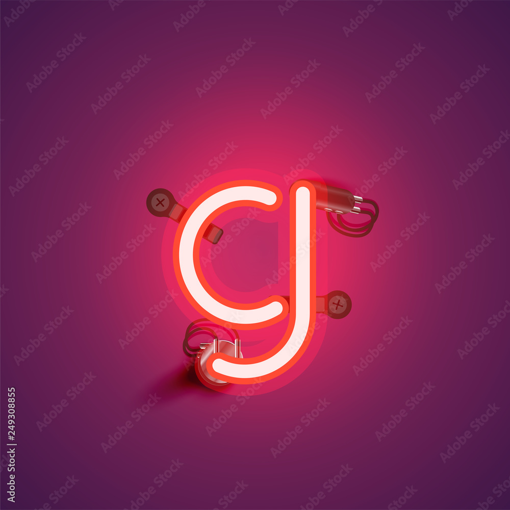 Red realistic neon character with wires and console from a fontset, vector illustration Red realistic neon character with wires and console from a fontset, vector illustration