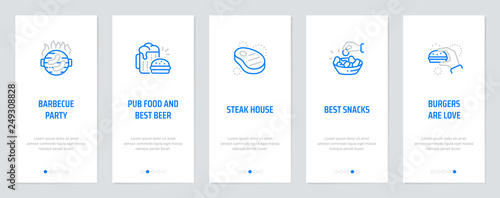 Barbecue Party, Pub food and best beer, Steak house, Best snacks, Burgers are love Vertical Cards with strong metaphors.