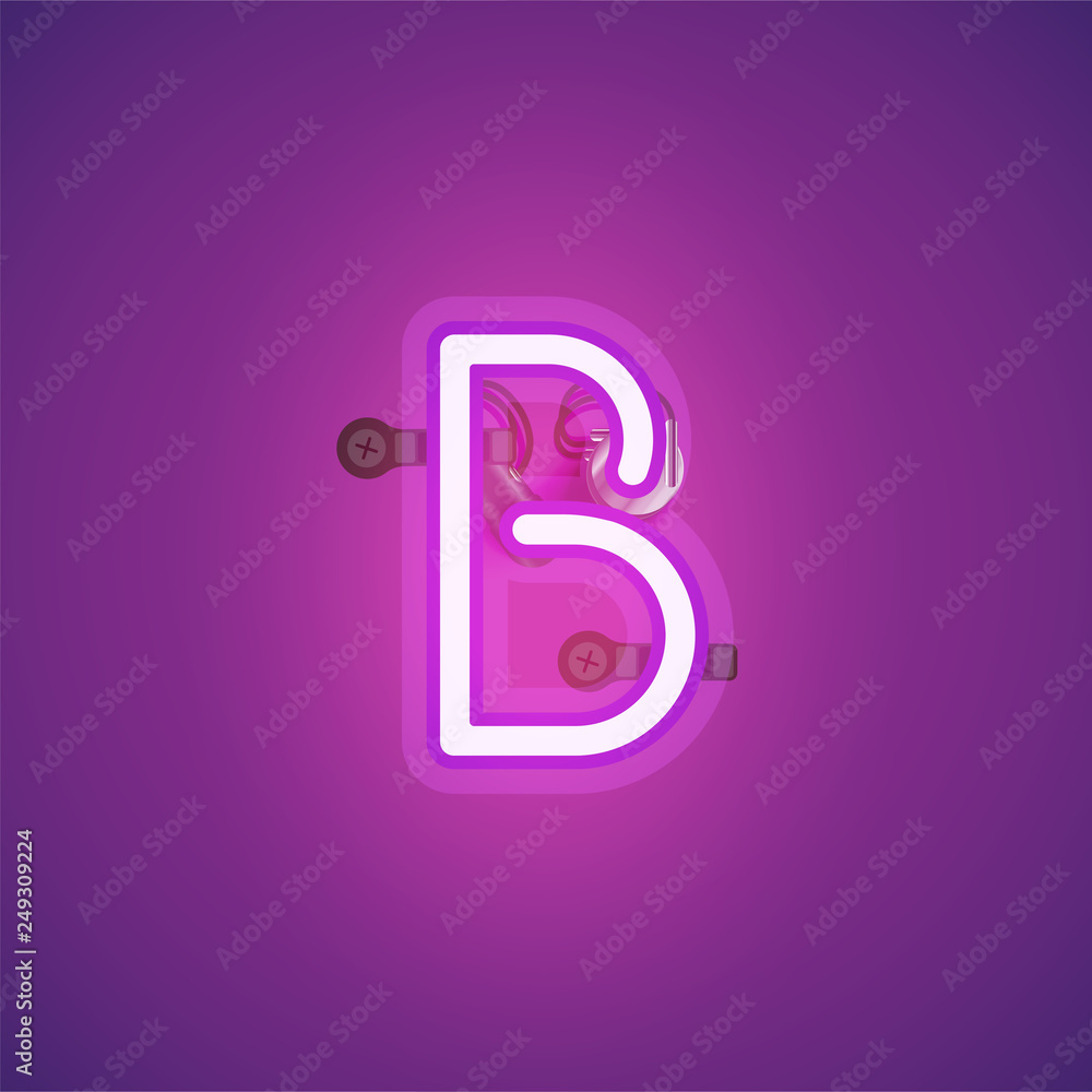 Pink realistic neon character with wires and console from a fontset, vector illustration Pink realistic neon character with wires and console from a fontset, vector illustration
