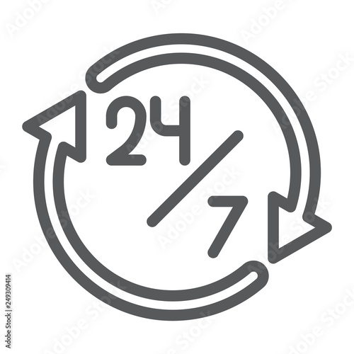 Twenty four hour line icon, open and service, 24 hours sign, vector graphics, a linear pattern on a white background.