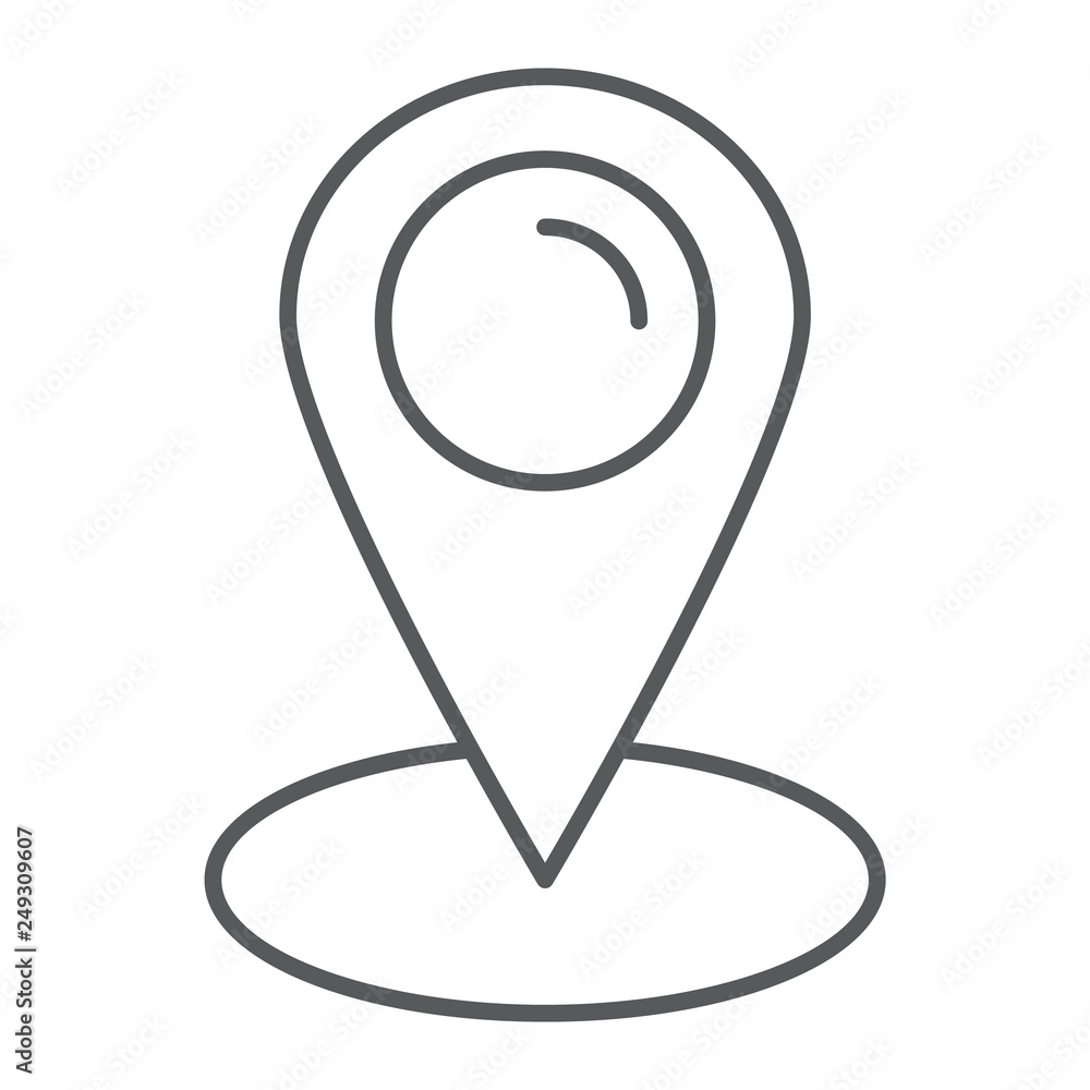 Location thin line icon, gps and navigation, map pin sign, vector graphics, a linear pattern on a white background. Location thin line icon, gps and navigation, map pin sign, vector graphics, a linear pattern on a white background.