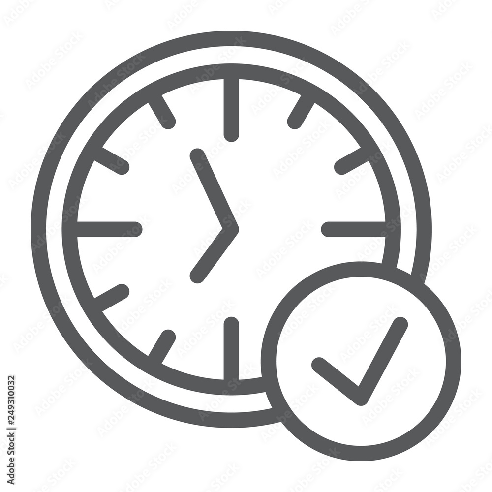 In-time line icon, watch and countdown, clock sign, vector graphics, a linear pattern on a white background. In-time line icon, watch and countdown, clock sign, vector graphics, a linear pattern on a white background.