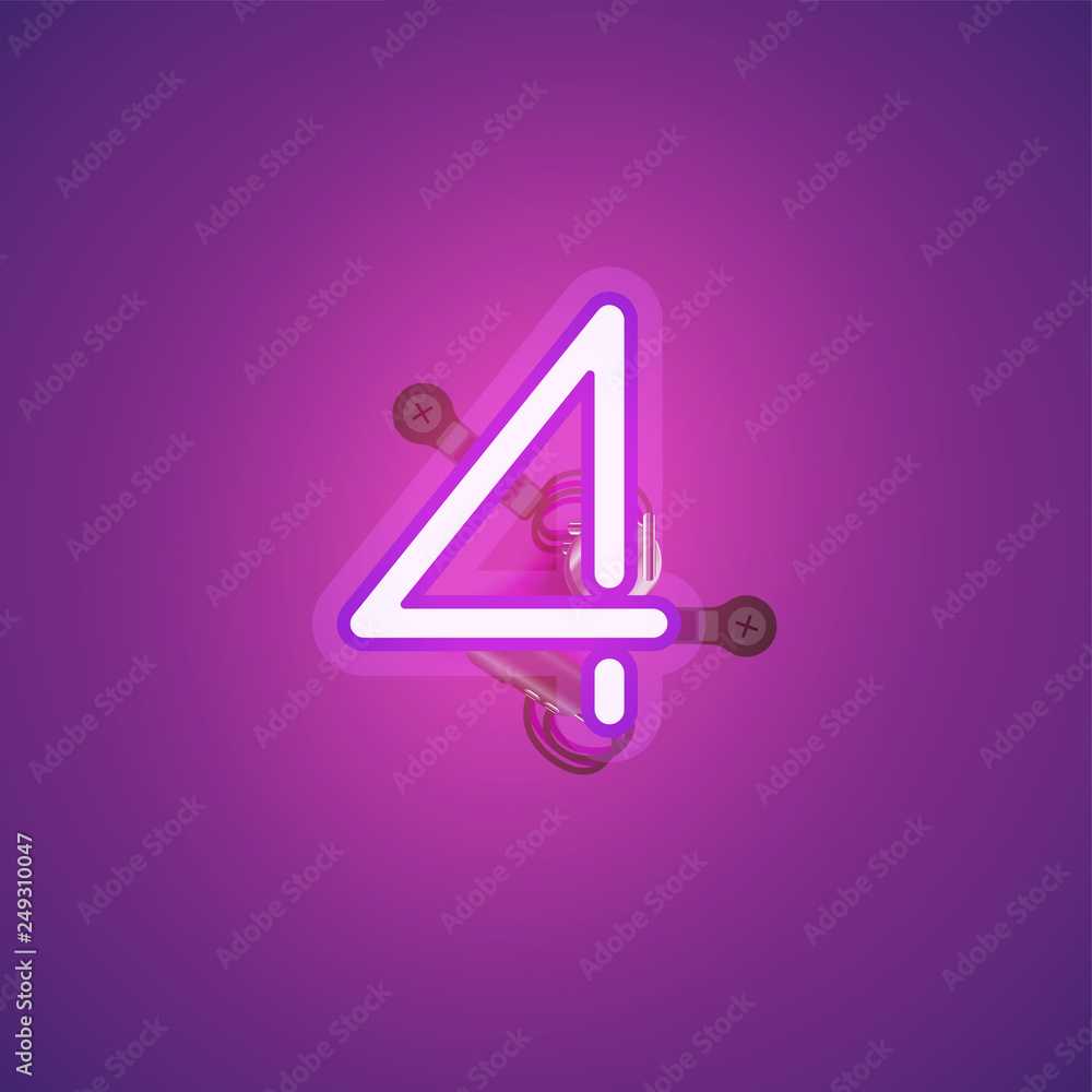 Pink realistic neon character with wires and console from a fontset, vector illustration Pink realistic neon character with wires and console from a fontset, vector illustration