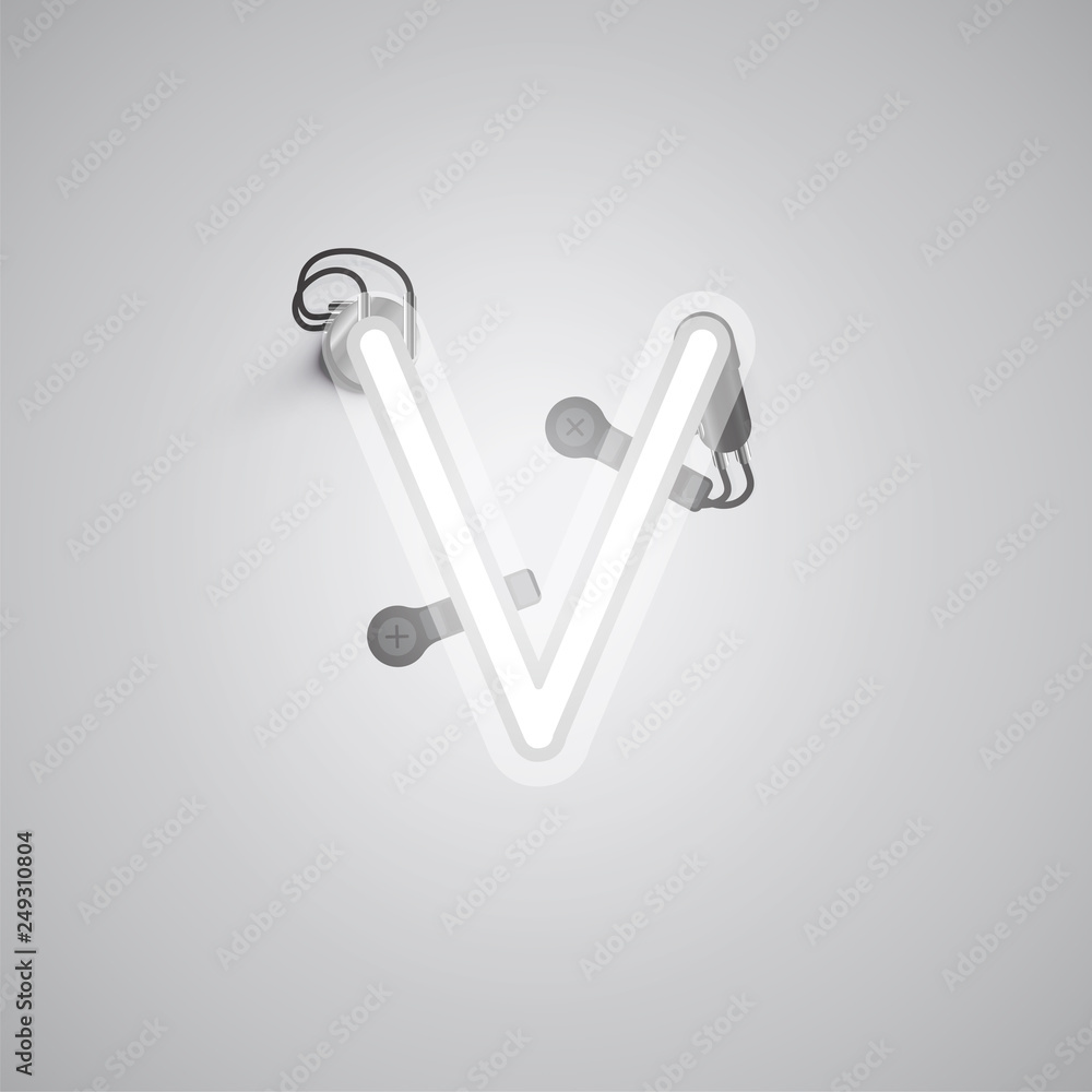 Gray realistic neon character with wires and console from a fontset, vector illustration Gray realistic neon character with wires and console from a fontset, vector illustration