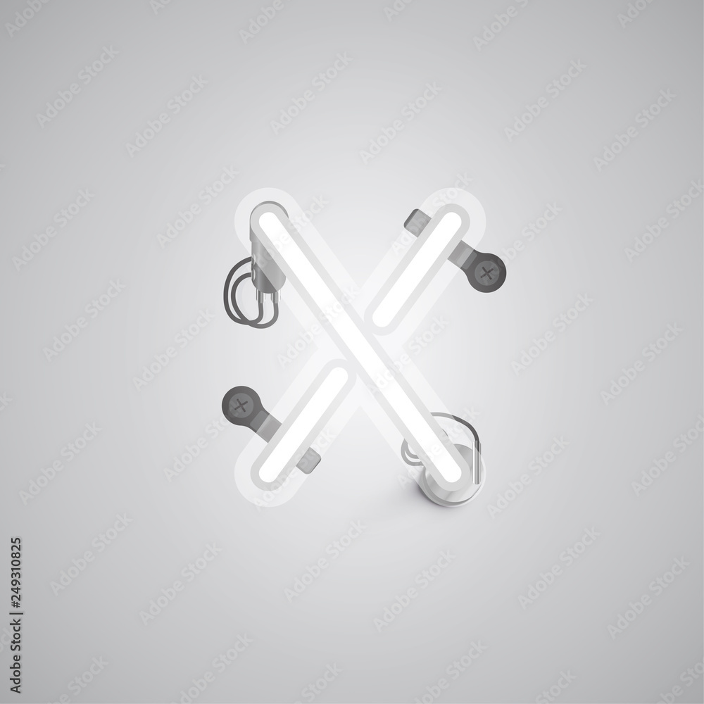 Gray realistic neon character with wires and console from a fontset, vector illustration Gray realistic neon character with wires and console from a fontset, vector illustration