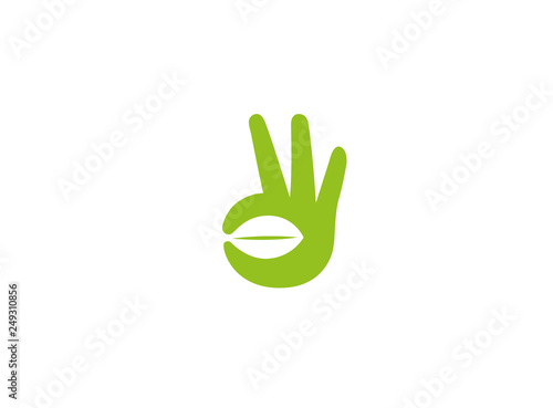 Creative Hand Sign Leaf Symbol Logo