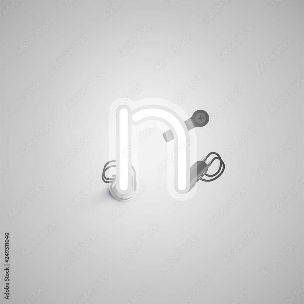 Gray realistic neon character with wires and console from a fontset, vector illustration Gray realistic neon character with wires and console from a fontset, vector illustration