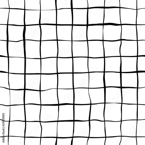 Trendy hand-drawn checkered seamless pattern. Striped messy endless ornament with black hand painted strokes on white background. Stylish vector design for fabric, wallpaper, wrapping