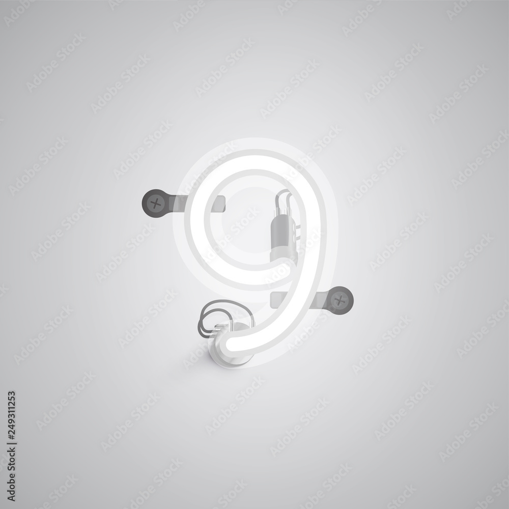 Gray realistic neon character with wires and console from a fontset, vector illustration Gray realistic neon character with wires and console from a fontset, vector illustration