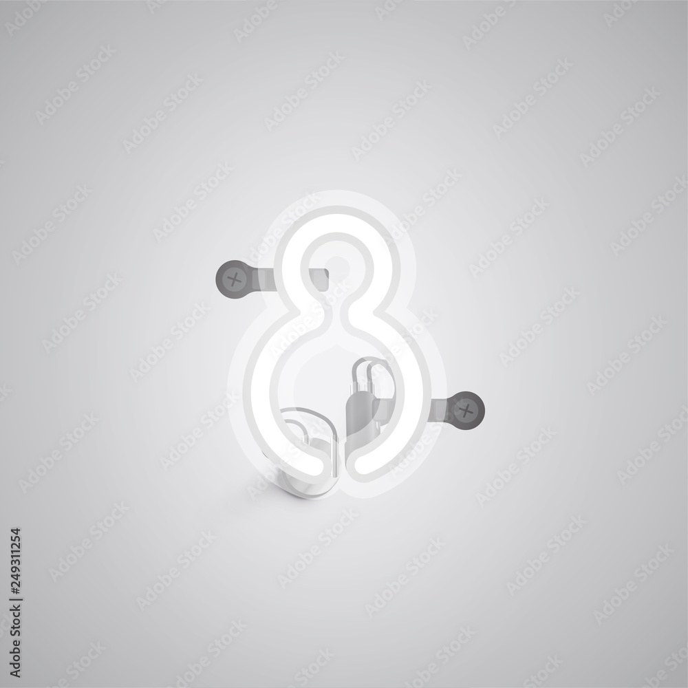 Gray realistic neon character with wires and console from a fontset, vector illustration Gray realistic neon character with wires and console from a fontset, vector illustration