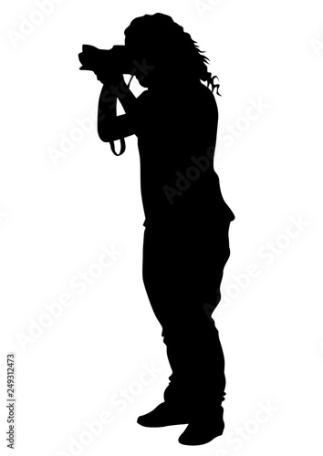 Women with photo camera on white background
