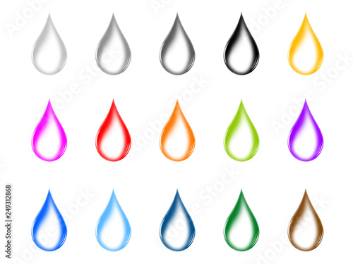 Colorful water / liquid drops icon set with reflections - Illustration