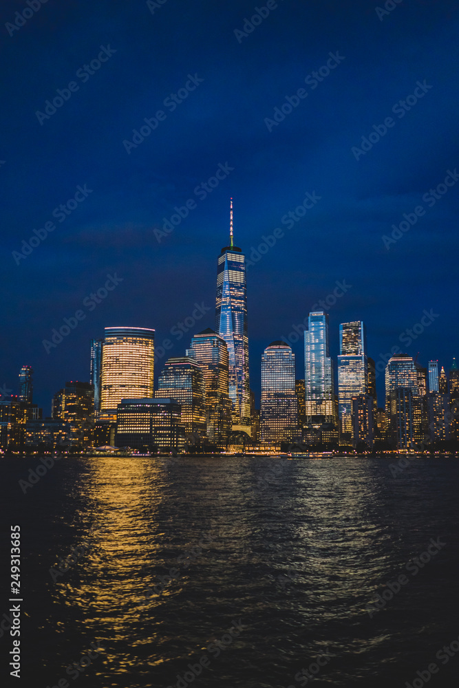 New York night skyline.