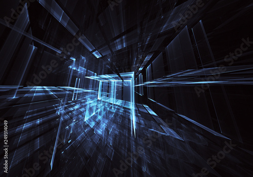 Abstract 3D fractal background, 3D illustration. Virtual Neon City