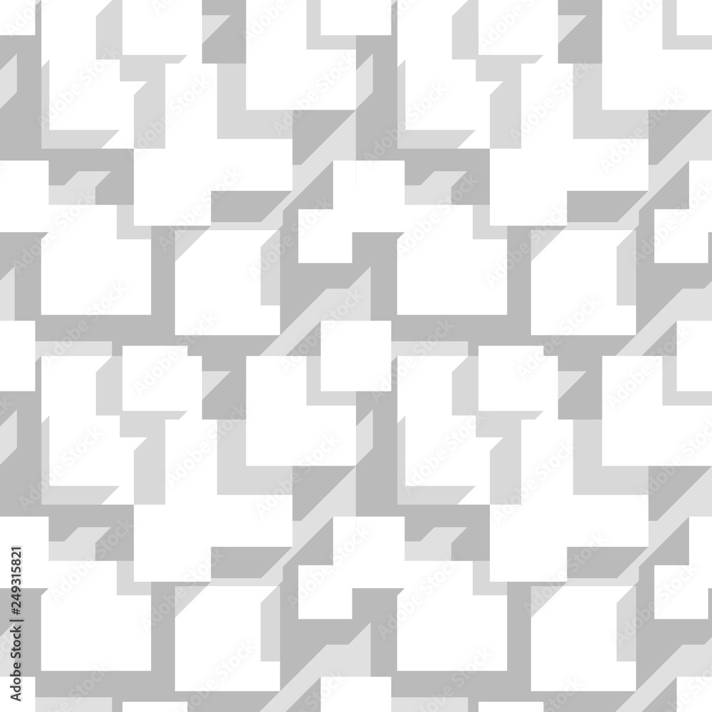 Seamless pattern 3D of white cubes with shadows. General plan of building. The model white rectangles with a shadow.