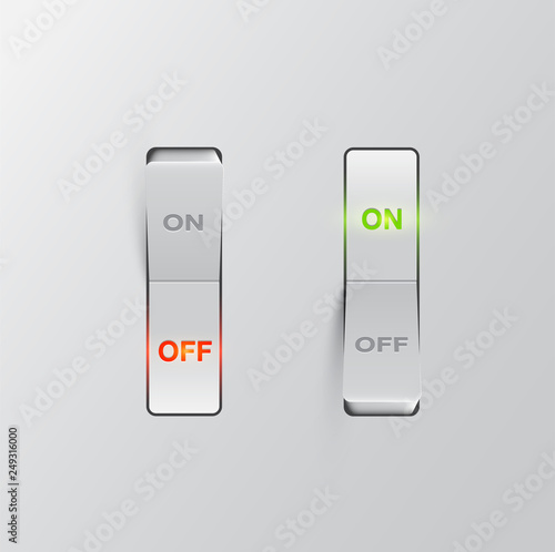 Realistic black switches (ON/OFF) on black background, vector illustration