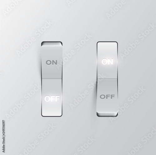Realistic black switches (ON/OFF) on black background, vector illustration