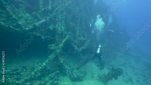 Wallpaper Mural Scuba Divers Swimming By Ship Wreck Underwater Red Sea Egypt Torontodigital.ca