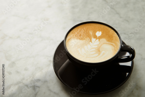 Latte art  black coffee cup