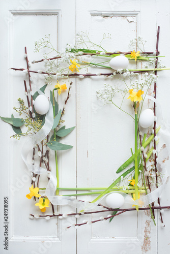 Easter decoration on white vintage background