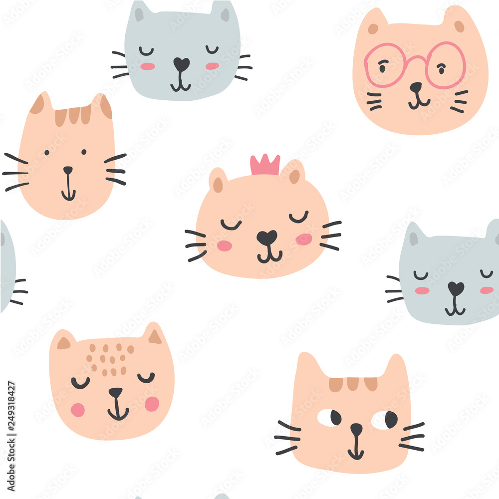 Cute cats in glasses seamless pattern