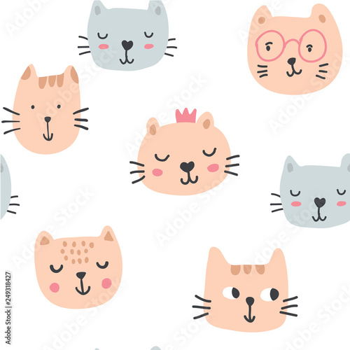 Fototapeta Naklejka Na Ścianę i Meble -  Cute cats in glasses seamless pattern