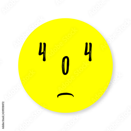 404 error page. Upset yellow smiley. Vector illustration for web