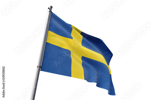 Sweden flag waving isolated white background 3D illustration
