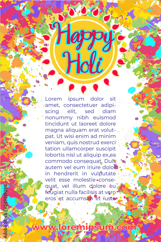 Holi celebration party colorful yellow and green splattered flyer template. Vector eps 10