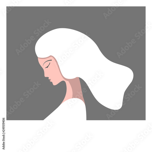 The girl in profile in the photo frame. White-haired girl. Vector illustration.