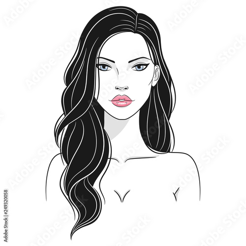 Black and white nude woman vectors Vector Illustration Of A Beautiful Young Nude Woman With Long Hair Stock Vector Adobe Stock