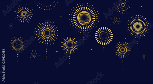 Fireworks, firecracker at night, celebration background, winner, victory poster, banner - vector illustration