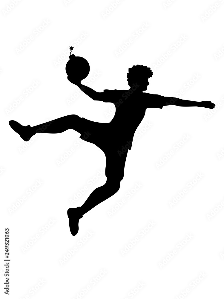 bombe werfen explosion angriff angezündet cartoon handball ball punkten springen einwurf verein fan team mannschaft clipart design mann junge spaß sport cool