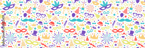 Carnival Party seamless pattern with funny elements. Vector.