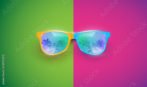 Realistic vector sunglasses on a colorful background  vector illustration