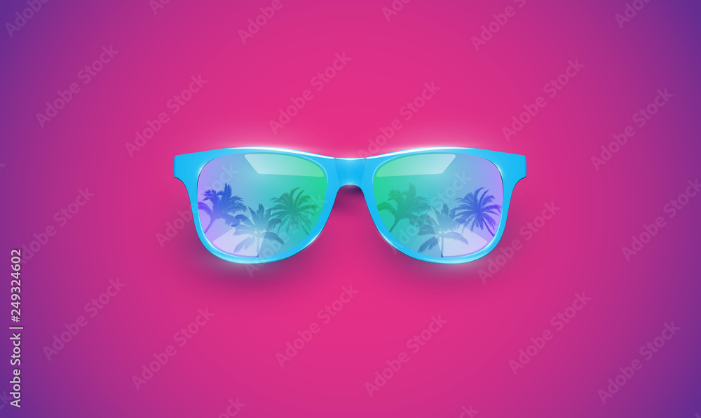 Fototapeta premium Realistic vector sunglasses on a colorful background, vector illustration