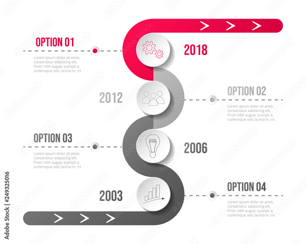 Fototapeta premium Design of a company timeline with business icons. Vector